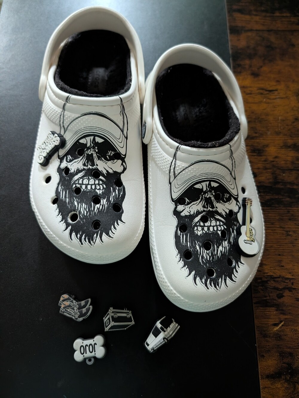 Luke Combs White Skull-Graphic Crocs Shoes with Charm